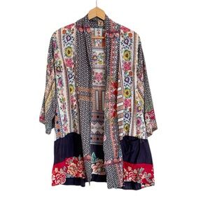 Johnny Was Multi Floral Boho Cotton Kimono Lightweight Covertop size L